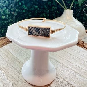 New Gold Bangle Bracelet With Loop Clasp | Snake Bar Accent | Lightweight